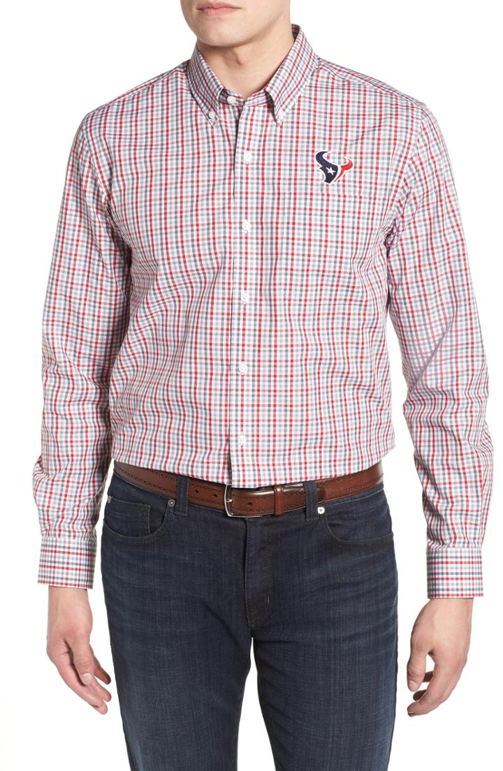 Men's Cutter & Buck Houston Texans - Gilman Regular Fit Plaid Sport Shirt, Size - Red