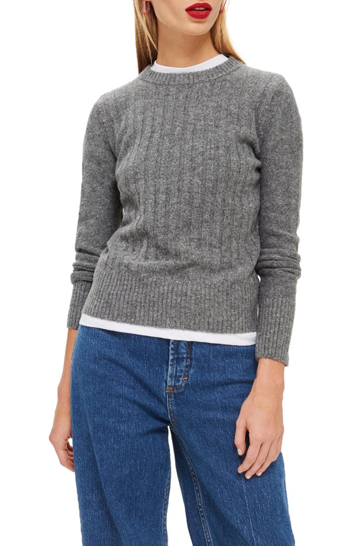 Women's Topshop Rib Sweater Us (fits Like 0) - Grey