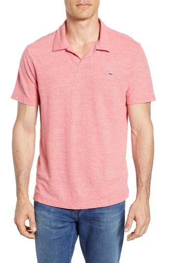Men's Vineyard Vines Stripe Linen & Cotton Polo - Red