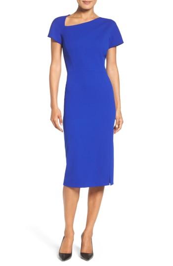 Petite Women's Maggy London Asymmetrical Sheath Dress P - Blue