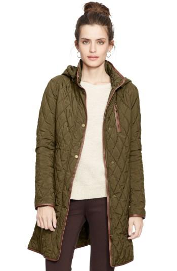 Women's Lauren Ralph Lauren Faux Leather Trim Quilted Coat - Green