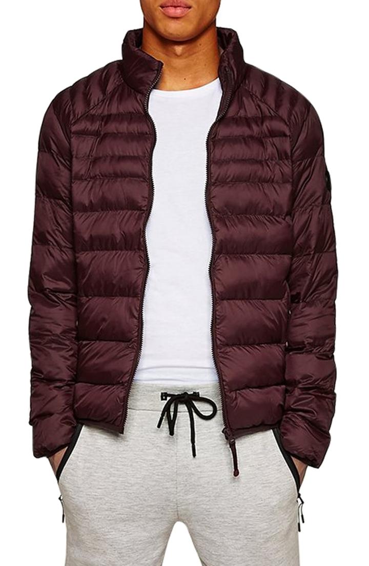 Men's Topman Mitchell Quiilted Nylon Jacket - Burgundy