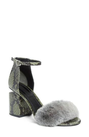 Women's Alexander Wang Abby Genuine Rabbit Fur & Snakeskin Sandal Us / 36eu - Green