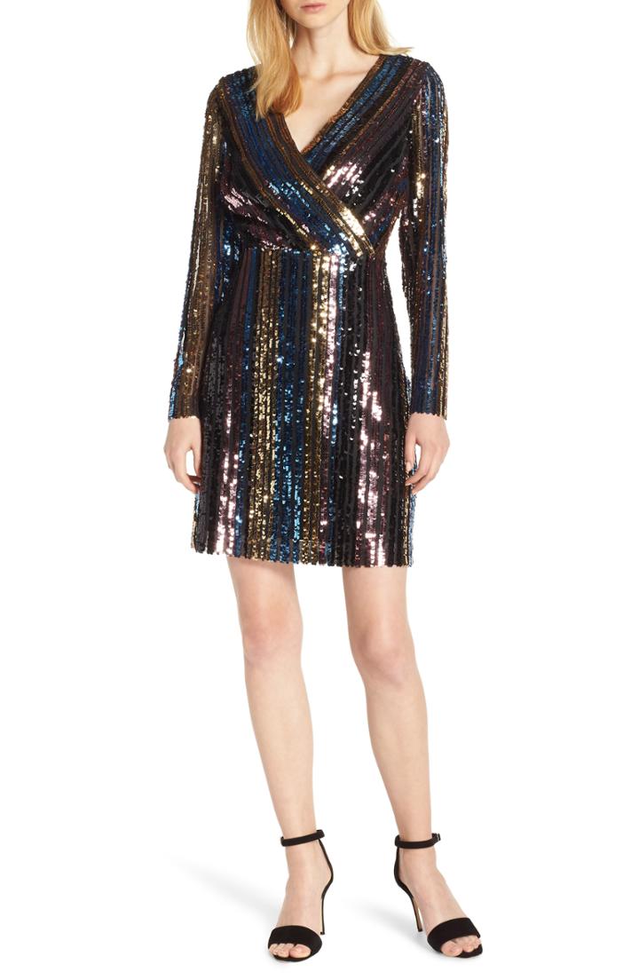 Women's Sam Edleman Rainbow Stripe Sequin Wrap Front Dress - Black