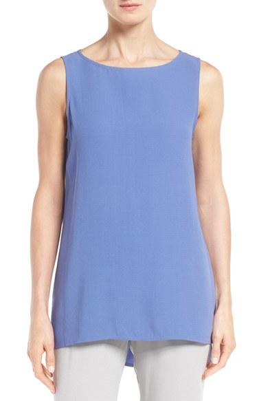 Women's Eileen Fisher Long Bateau Neck Silk Shell - Blue