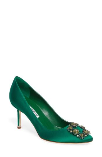 Women's Manolo Blahnik 'hangisi' Pointy Toe Pump Us / 39eu - Green