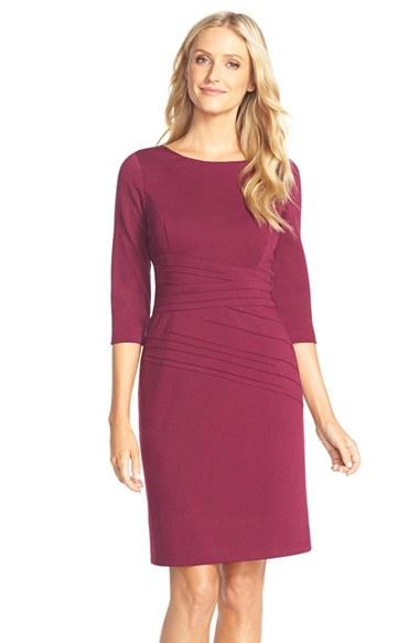 Women's Ellen Tracy Seamed Ponte Sheath Dress - Burgundy