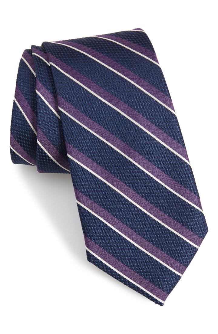 Men's Calibrate Fillmore Stripe Silk Tie, Size - Purple