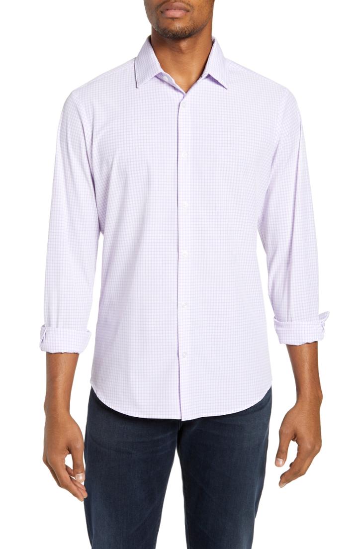 Men's Mizzen+main Belmar Trim Fit Check Performance Sport Shirt - Purple