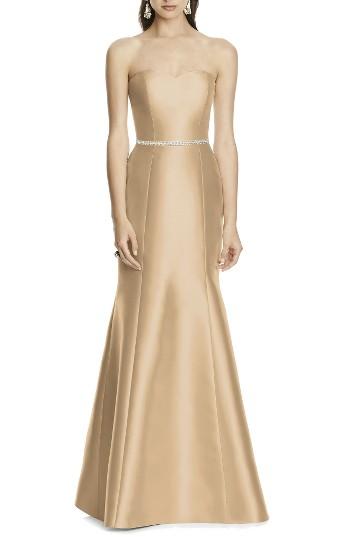 Women's Alfred Sung Strapless Sateen Trumpet Gown - Metallic
