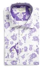 Men's Ted Baker London Trim Fit Floral Dress Shirt - 34/35 - Purple