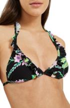 Women's Topshop Floral Frill Triangle Bikini Top Us (fits Like 0) - Black