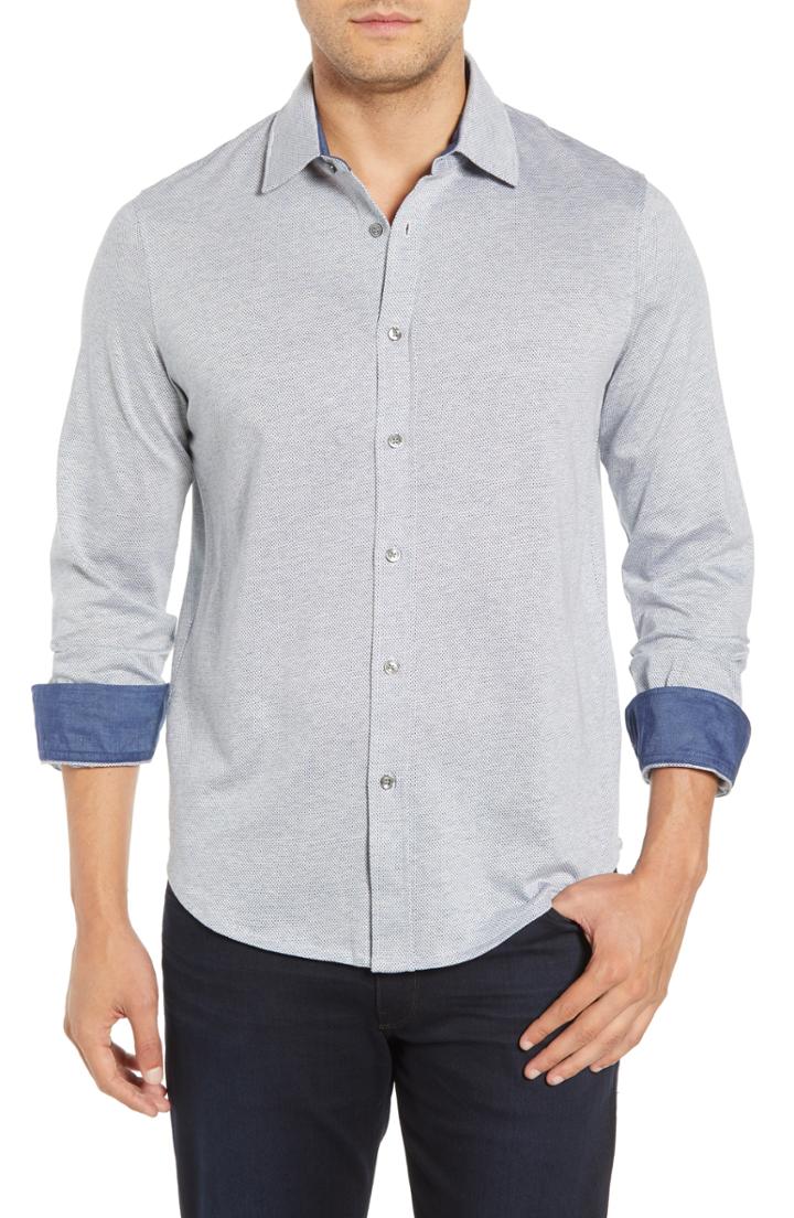 Men's Bugatchi Regular Fit Microdot Knit Sport Shirt - Blue