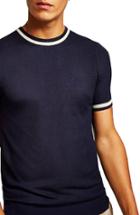 Men's Topman Tipping Classic Fit Short Sleeve Sweater, Size - Blue