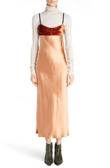 Women's Acne Studios 'elina' Velvet & Satin Slipdress Us / 40 Eu - Red
