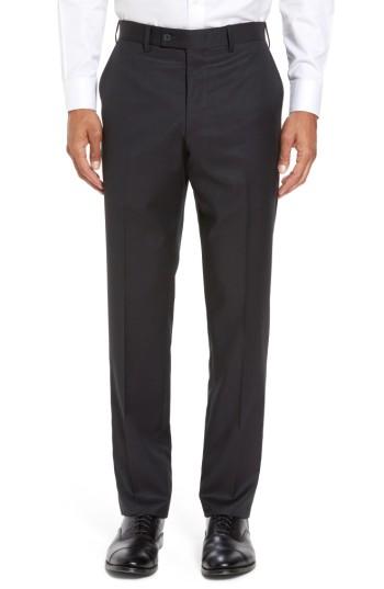 Men's Jb Britches Flat Front Solid Wool Trousers R - Black