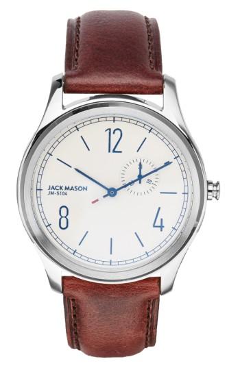 Men's Jack Mason Slim Multifunction Leather Strap Watch, 46mm