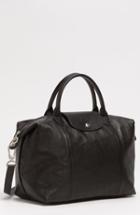 Longchamp Medium 'le Pliage Cuir' Leather Top Handle Tote - Black