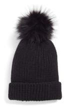 Women's Treasure + Bond Chunky Stitch Beanie With Faux Fur Pom - Black