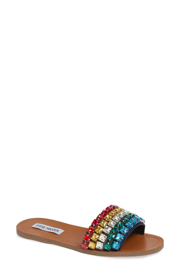 Women's Steve Madden Serenade Crystal Embellished Slide Sandal .5 M - Blue/green