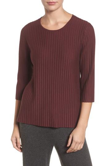 Women's Eileen Fisher Ribbed Merino Wool Sweater - Burgundy