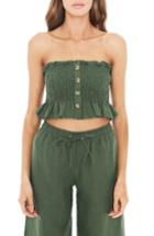 Women's Faithfull The Brand Sloane Smocked Linen Crop Top - Green