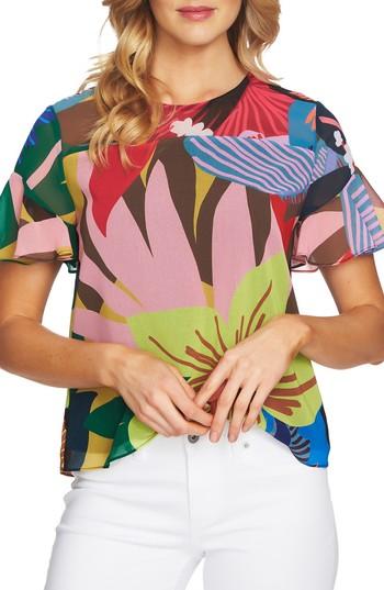 Women's Cece Jungle Splendor Ruffle Cuff Blouse - Green