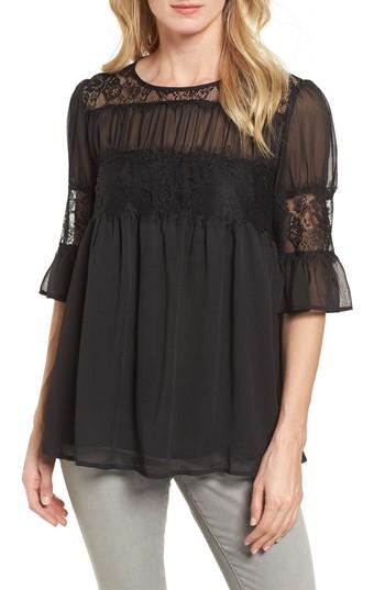Women's Halogen Lace Panel Pleated Blouse