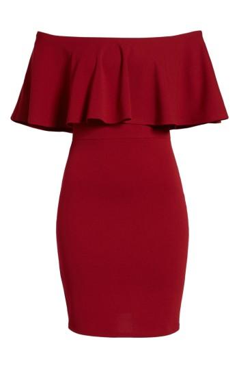 Women's Soprano Ruffle Off The Shoulder Body-con Dress - Burgundy
