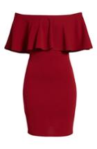 Women's Soprano Ruffle Off The Shoulder Body-con Dress - Burgundy