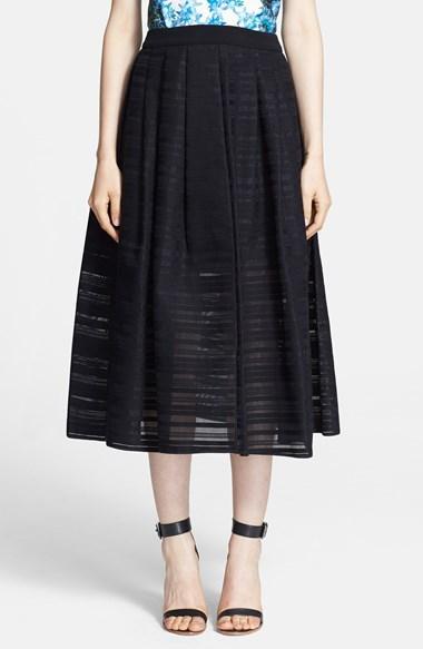 Tibi Ribbon Stripe Organza Full Midi Skirt