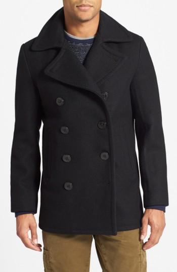 Men's Schott Nyc Slim Fit Wool Blend Peacoat, Size - Blue