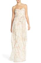Women's Jenny Yoo 'nyla' Floral Print Convertible Strapless Chiffon Gown - Pink