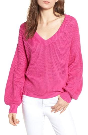 Women's Bp. V Neck Cotton Sweater, Size - Pink