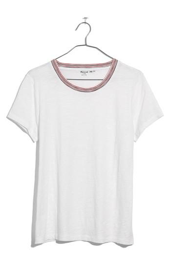 Women's Madewell Whisper Cotton Stripe Ringer Tee, Size - White