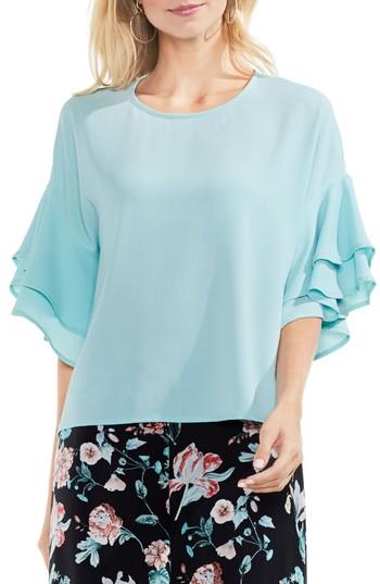 Women's Vince Camuto Drop Shoulder Ruffle Sleeve Blouse, Size - Blue
