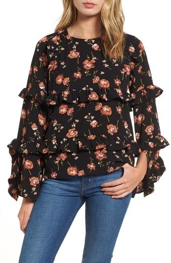Women's Bp. Print Ruffle Blouse - Black
