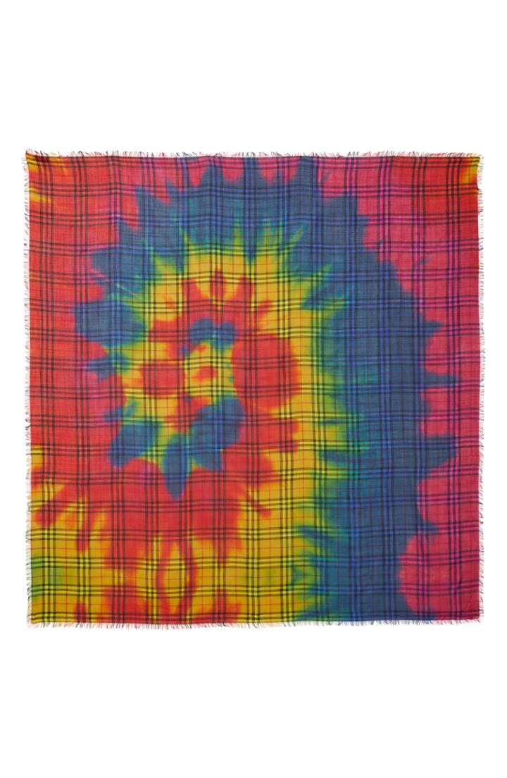Women's Burberry Rainbow Tie Dye Vintage Check Wool & Silk Scarf