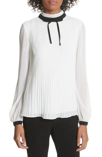 Women's Ted Baker London Pleated High Neck Chiffon Top - Beige