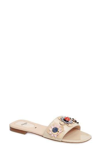 Women's Fendi 'flowerland' Slide Sandal Us / 38.5eu - Beige
