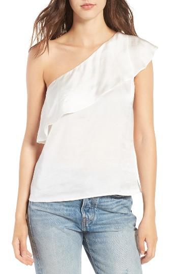 Women's Love, Fire Satin Ruffle One-shoulder Top - Ivory