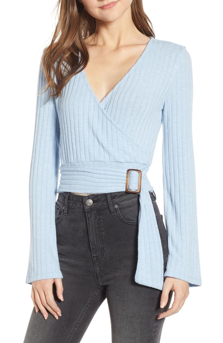Women's Bp. Belted Surplice Top, Size - Blue