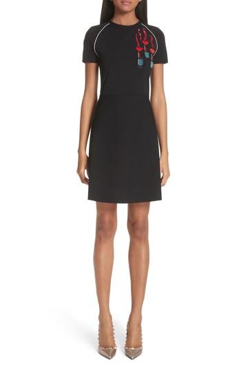 Women's Valentino Lipstick Embellished A-line Dress - Black