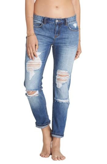 Women's Billabong Hey Boy Ripped Girlfriend Jeans - Blue