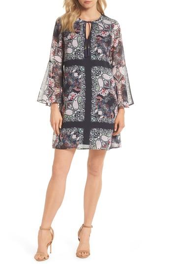 Women's Vince Camuto Bell Sleeve Floral Chiffon Shift Dress - Blue