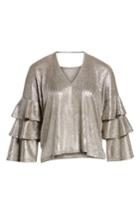 Women's Bishop + Young Metallic Tiered Ruffle Sleeve Top - Grey