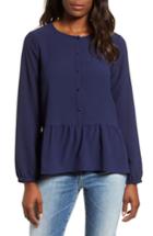 Women's Gibson Front Button Peplum Blouse, Size - Blue