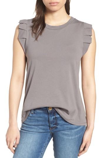 Women's Bobeau Pleat Ruffle Trim Tank Regular - Black