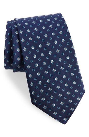 Men's Salvatore Ferragamo Edison Medallion Silk Tie, Size - Blue