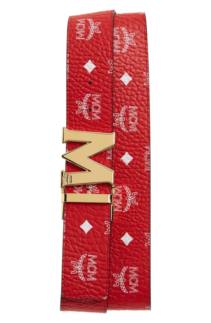 Men's Mcm Visetos Reversible Belt, Size - White